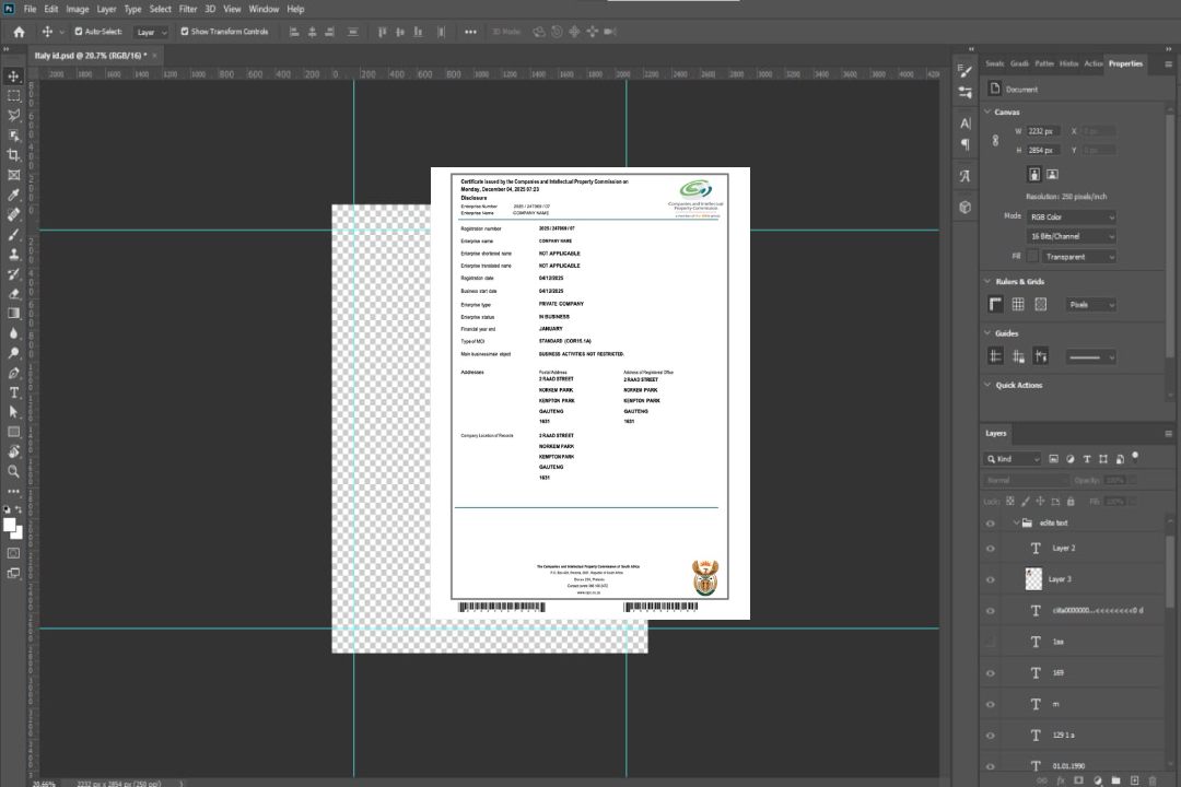 Modèle Word et PDF de certificat d'enregistrement de société en Afrique du Sud, version 2 template